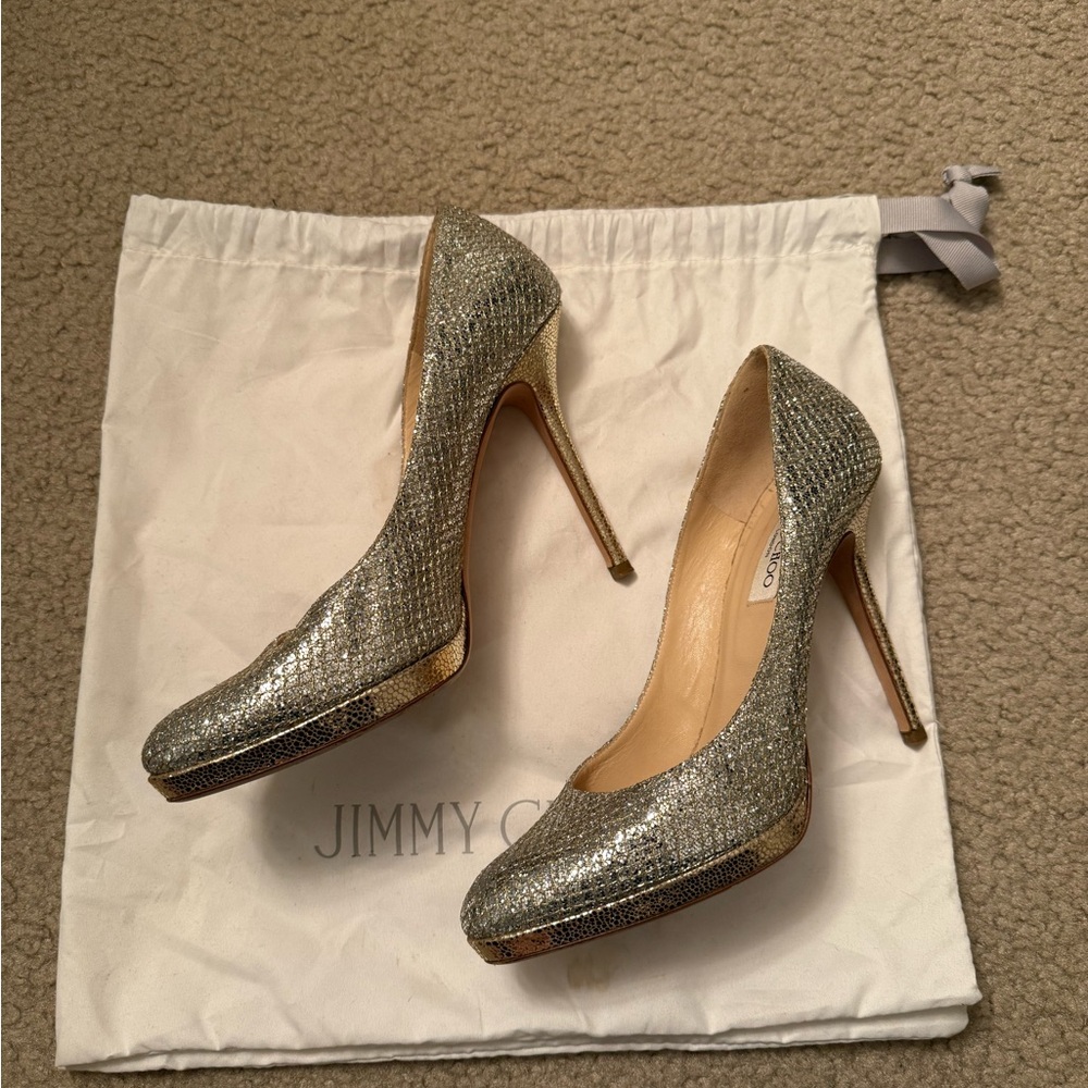 Jimmy Choo Glitter Metallic Platform Pump - Size 40.5